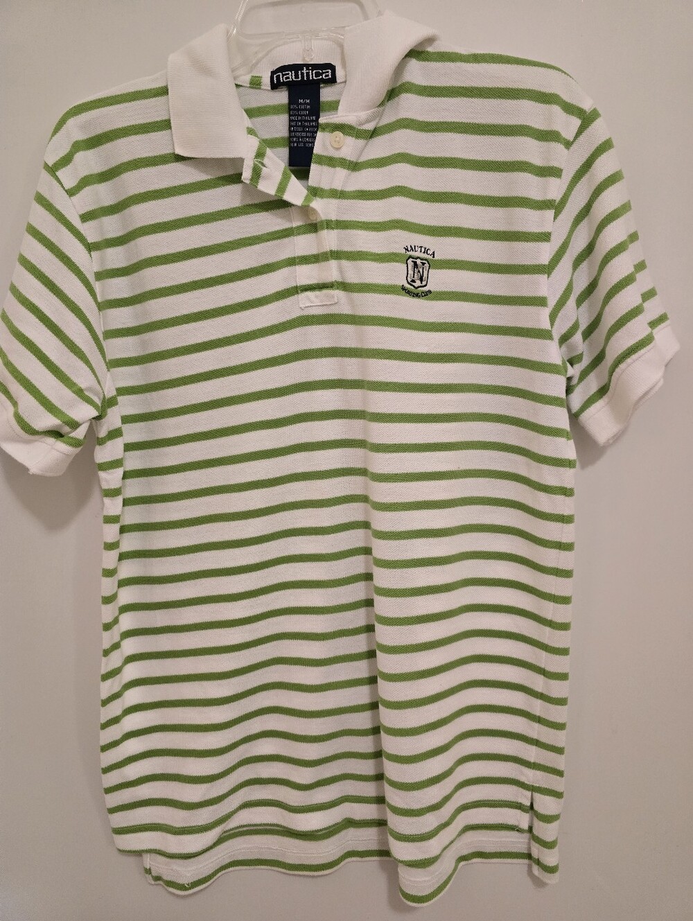 Nautica White & Light Green Striped Polo Shirt
